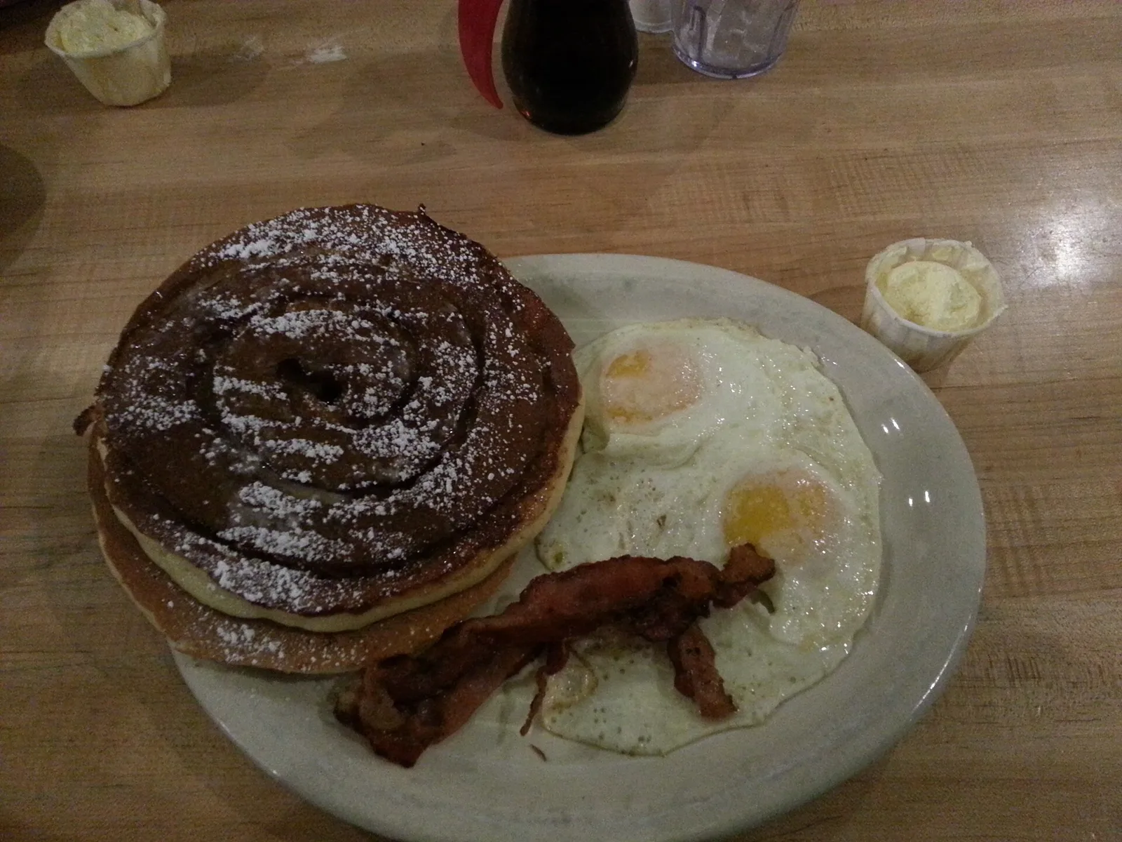 Pancakes, bacon and eggs. The photo was not taken at a Davie restaurant.