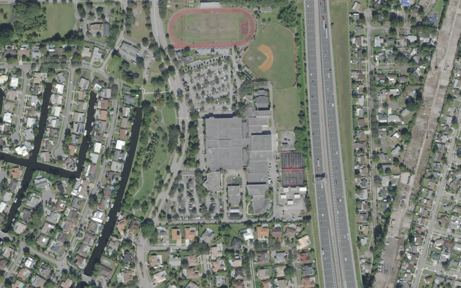 South Plantation High School's campus on Paladin Way in Plantation, seen from the air
