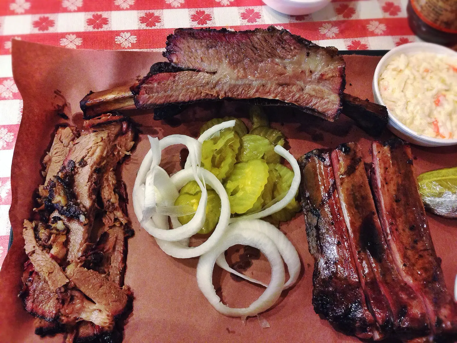 A barbecue plate of brisket, beef rib and pork ribs. The photo was not taken at a Davie restaurant.